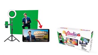 Easypix Mystudio Kit: Green-Screen-Studio mit Leuchte und Mic