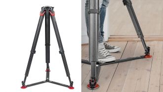 Vinten und Sachtler Flowtech: mit Fuß bedienbare Bodenspinne