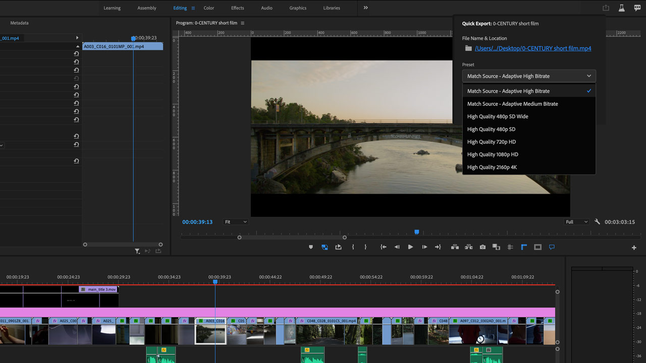 Adobe PremierePro QuickExport PresetDropdown