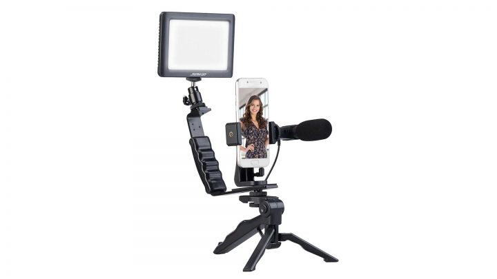 Somikon Vlogging-Set (ZX-5065): Bundle mit Leuchte, Mikrofon, Stativ und Halterung