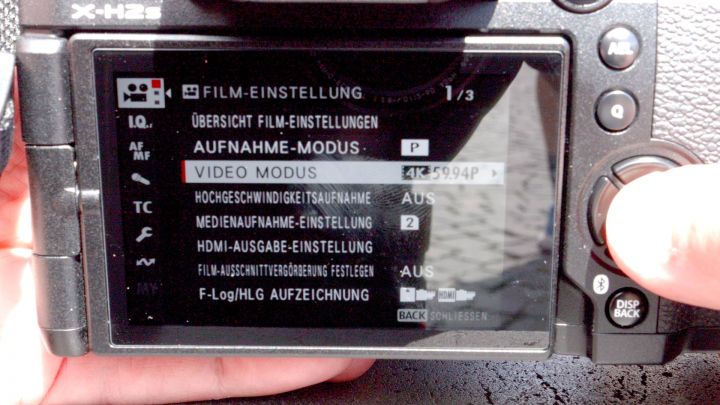 Fuji X H2s Videomenue