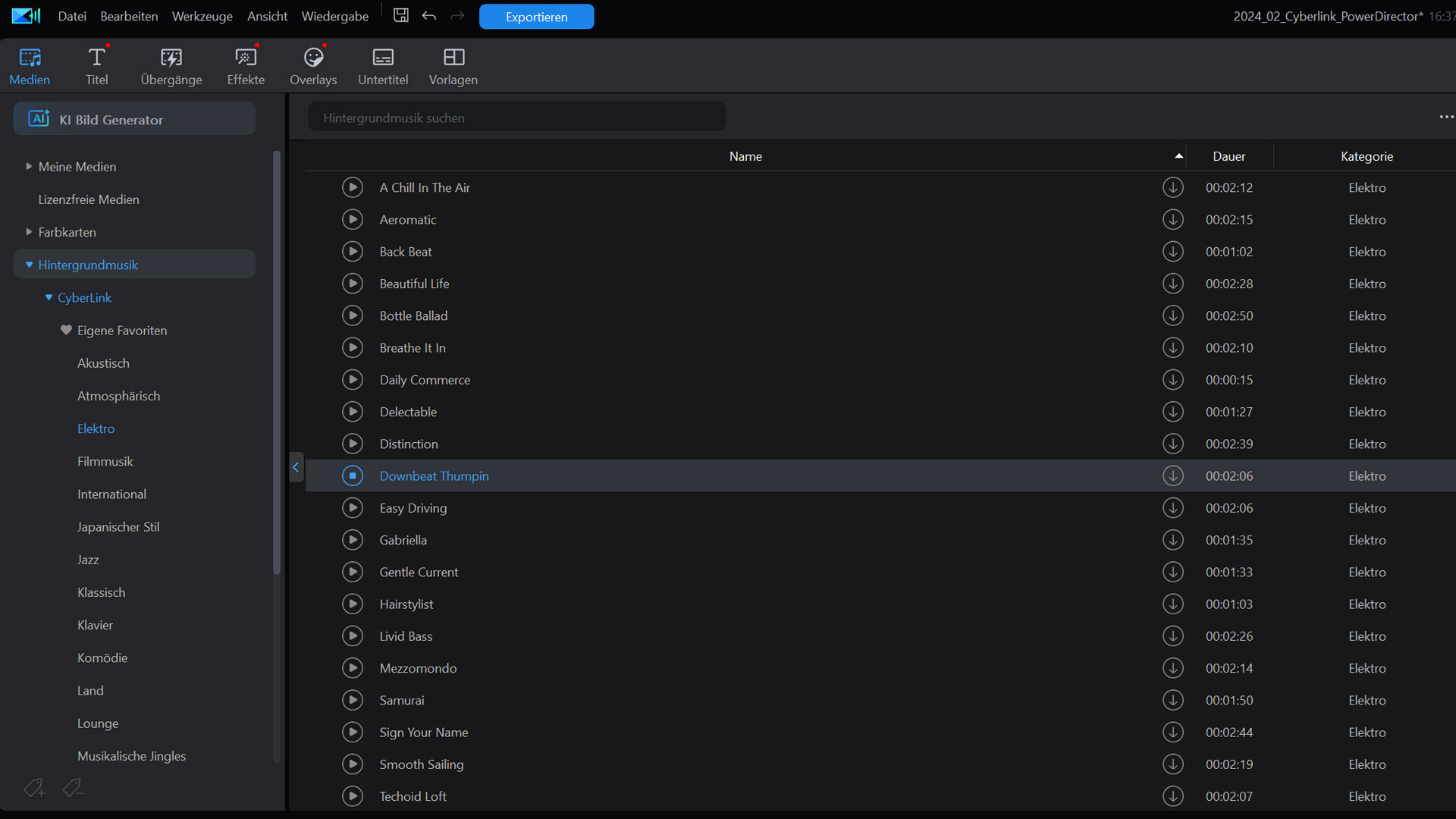 Cyberlink PowerDirector Audiobibliothek