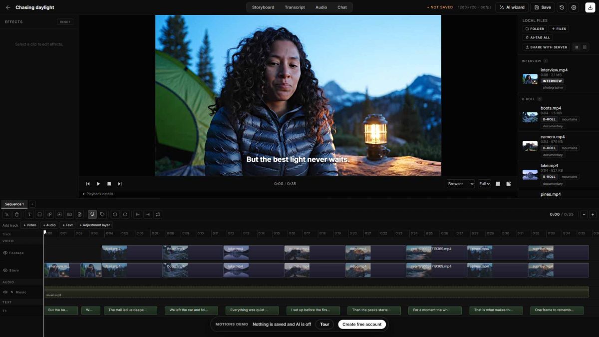 Motions: Videoschnitt per Storyboard und Transkript